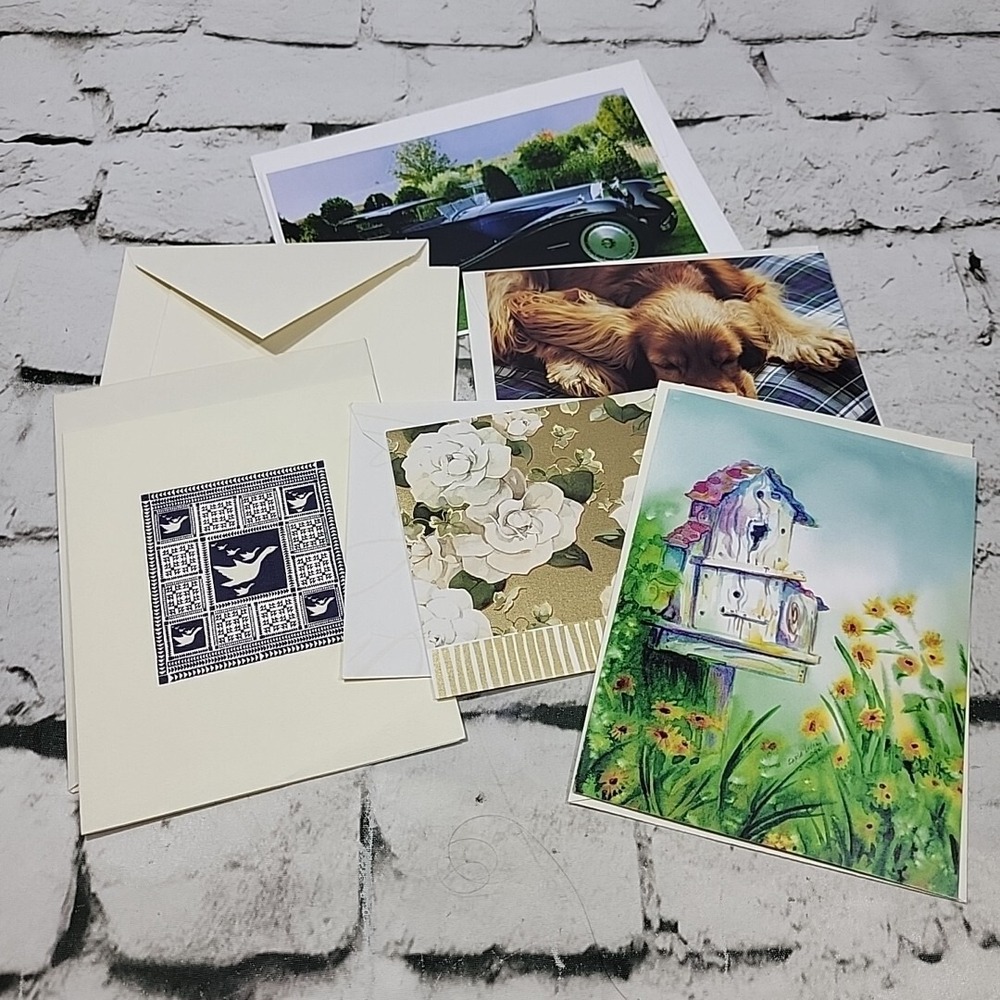Vintage Notecards Lot Of 6 Assorted Blank Inside Puppy Dog Car Spring Floral